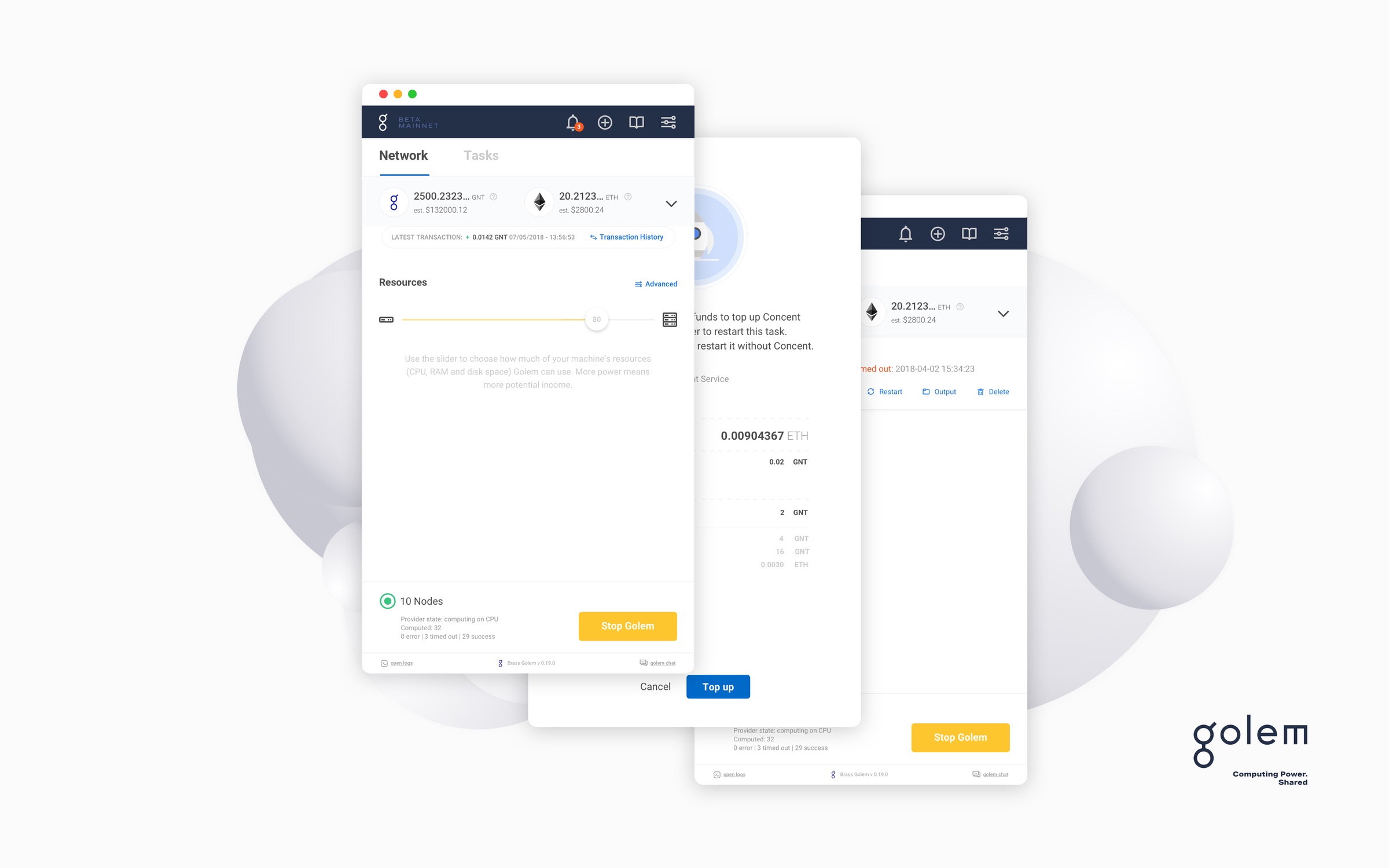 Three windows of the finished application arranged together